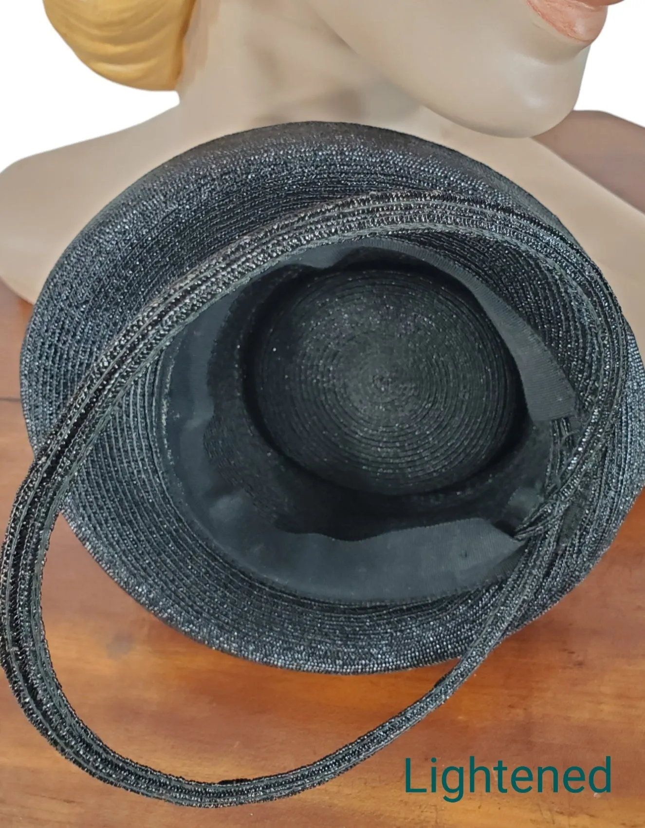40s Black Straw Tilt Top Hat