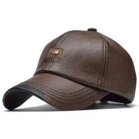 Brand Autumn Winter Leather Baseball Cap Men Women Gorras Planas Snapback Hat Bone Masculino PU Leather Trucker Cap