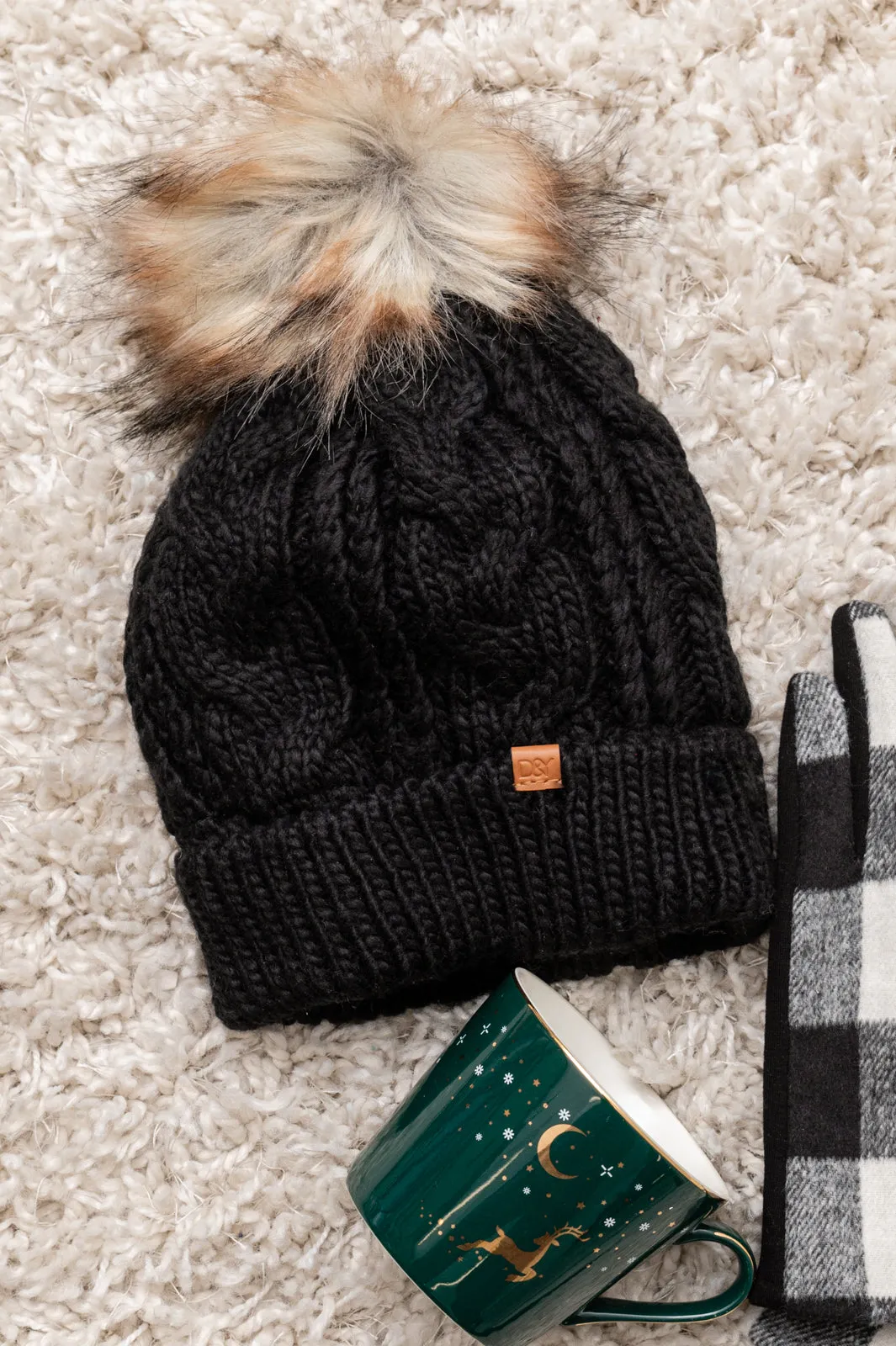 Cable Knit Cuffed Beanie In Black - 11/3/2022