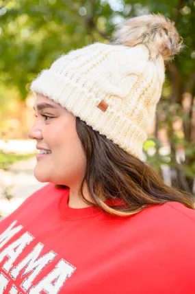 Cable Knit Cuffed Beanie In Ivory - 11/3/2022