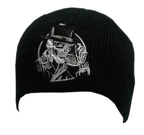 Fat Skeleton ™ 3D Embroidered Top Hat Skull logo Black beanie