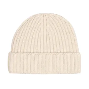 Fisherman Knit 8ply Cashmere Hat - White Undyed