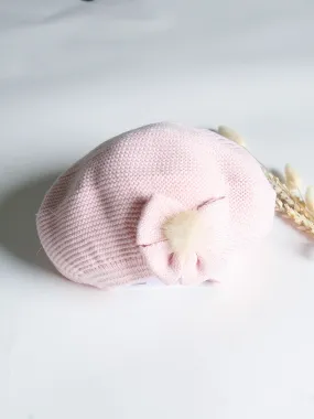 Granlei Dusky Pink knitted beret with faux fur pom