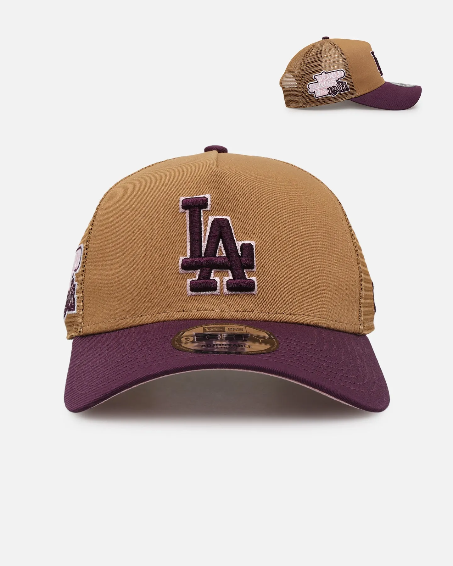 New Era Rustic Rose 9FORTY A-Frame Trucker Snapback in Wheat - Stylish Los Angeles Dodgers Edition