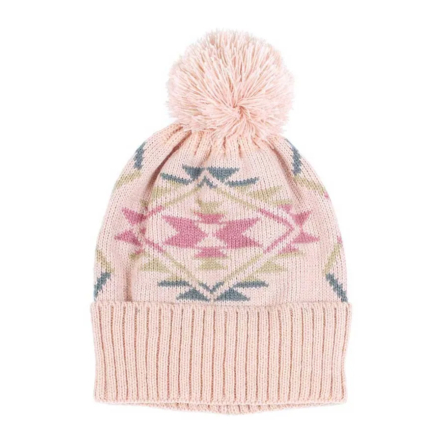 Pom Pom Western Pattern Beanie Hat