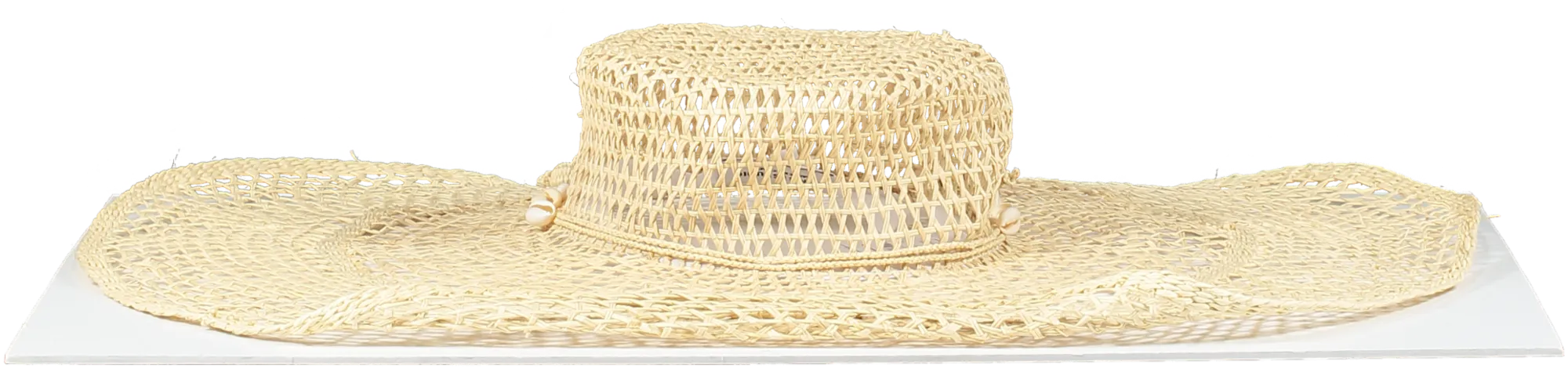 sensi studio Beige Natural Straw Open Weave Sun Hat With Shell Details One Size