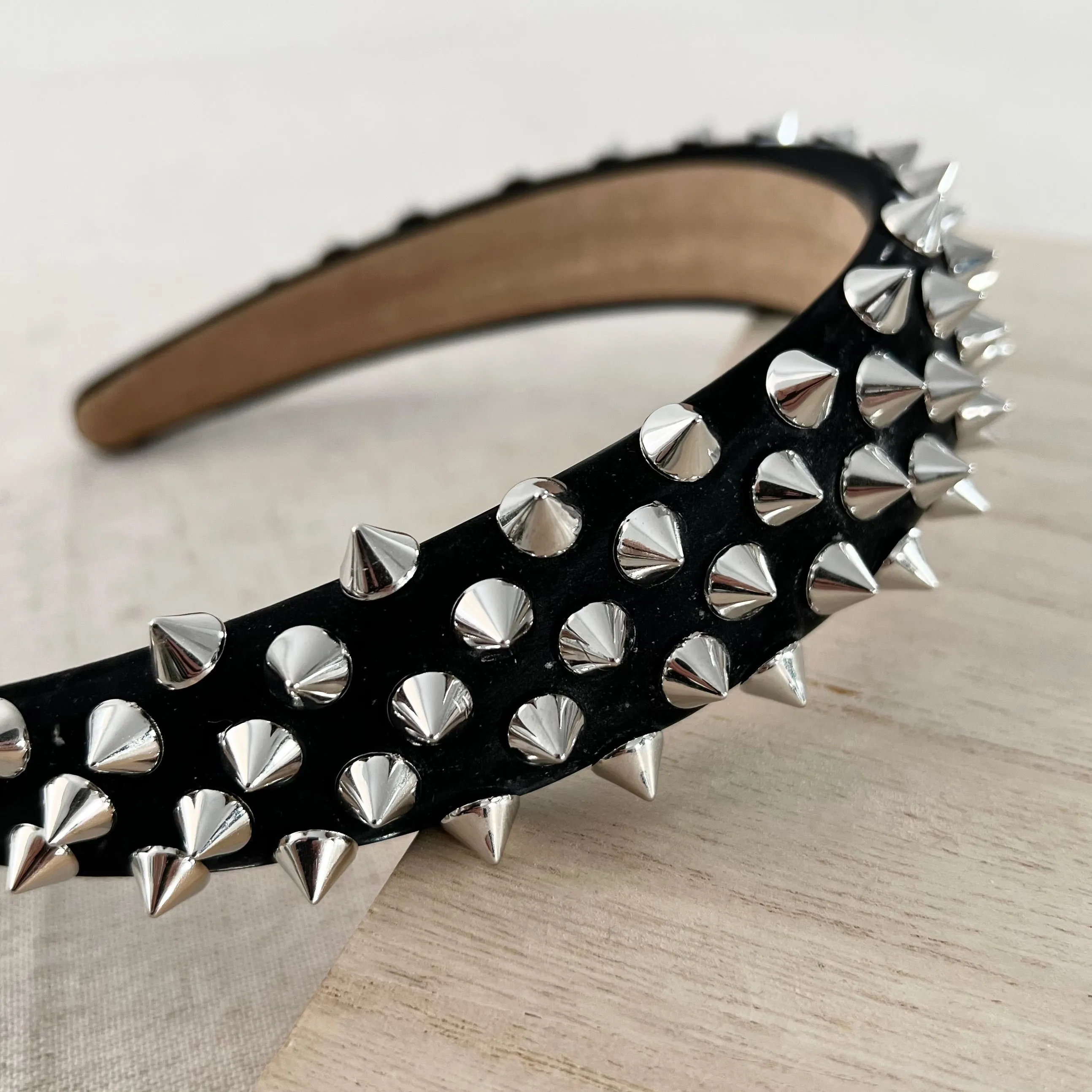 Spike Faux Leather Headband - Black