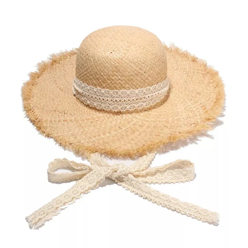 Straw Hat with Lace Tie