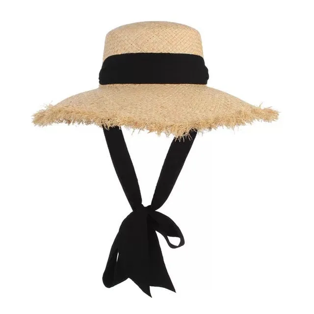 Straw Hat with Lace Tie