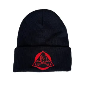 VITUS SKULL RED ON BLACK EMBROIDERED KNIT HAT